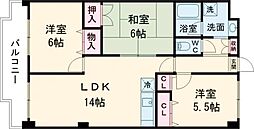 守恒センタービル 3LDKの間取図画像