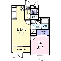 クレアール行永東2 1LDKの間取図画像