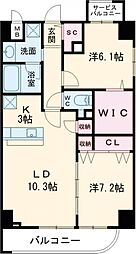 ブルーミンメドー本山 3階2LDKの間取り