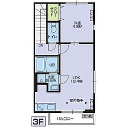 ハーモニー 3階1LDKの間取り