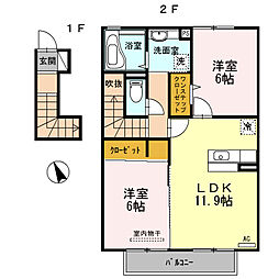 セジュールCW　A 2階2LDKの間取り