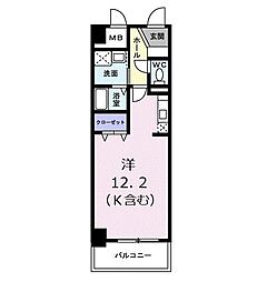 グランジュネッス 7階1Kの間取り