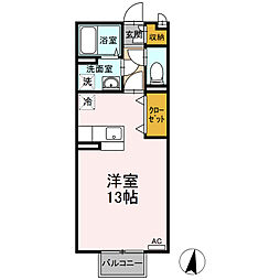 ソレイユ引野 2階ワンルームの間取り