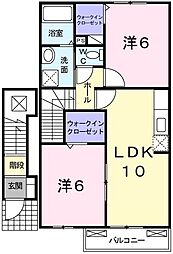 リバーサイド・国司 2階2LDKの間取り
