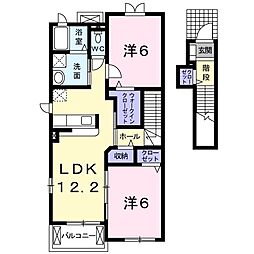 クローバー三城Ｂ 2階2LDKの間取り