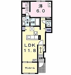 プレミアージュ粟野3 1LDKの間取図画像