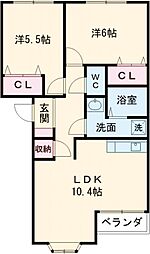 モンシェリー 2LDKの間取図画像