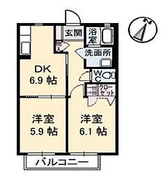 プログレス　Ａ棟 2階2DKの間取り