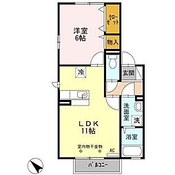 エバーグリーン 2階1LDKの間取り