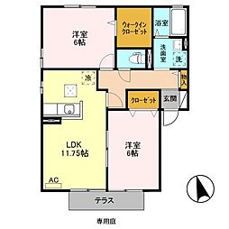 東武小泉線 竜舞駅 徒歩9分の賃貸アパート 1階2LDKの間取り