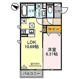 JR東海道・山陽本線 瀬田駅 徒歩21分の賃貸アパート 1階1LDKの間取り