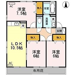 シャルムタウン開成　B棟 1階3LDKの間取り
