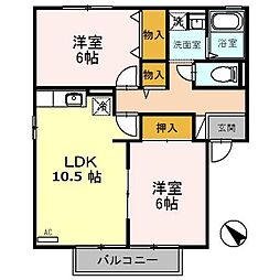 シェ・ドゥーブル　B棟 2階2LDKの間取り