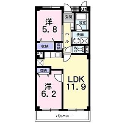 サンフォニア八田 2LDKの間取図画像