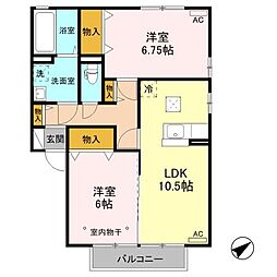 JR両毛線 小俣駅 徒歩25分の賃貸アパート 1階2LDKの間取り