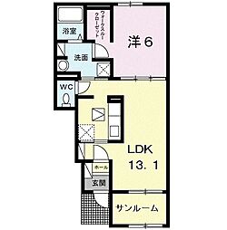 サンパティークB 1LDKの間取図画像