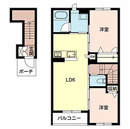 カーサグラスオエステB 2階2LDKの間取り