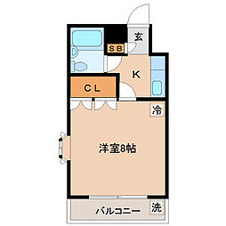 イーグルハイツ宮千代 2階1Kの間取り