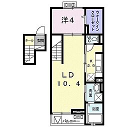カーサ・ブルー 4階1LDKの間取り