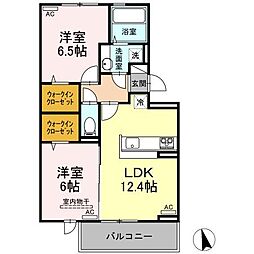 セレーノ南田宮 2階2LDKの間取り