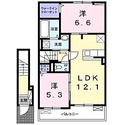 パストラル香音　II 2階2LDKの間取り