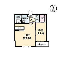 グランカーサ平井　六番館 2階1LDKの間取り