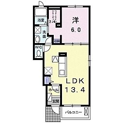 サンライトIII 1階1LDKの間取り