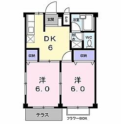 レジデンスタナカＢ 1階2DKの間取り