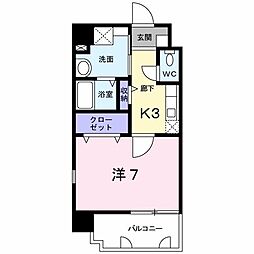 ブリランテピアッツァ 1階1Kの間取り