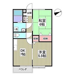 ハイム・グランドゥールA 1階2DKの間取り