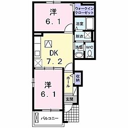 グランコート・高上 1階2DKの間取り