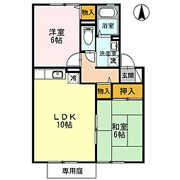 セジュール一ツ木 1階2LDKの間取り