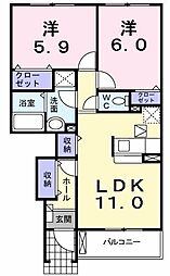 ビバーチェSH棟 2LDKの間取図画像