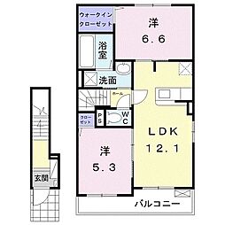 エスポワールリアンセカンドB 2LDKの間取図画像