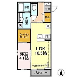 リバーサイド・Ｓ 2階1LDKの間取り