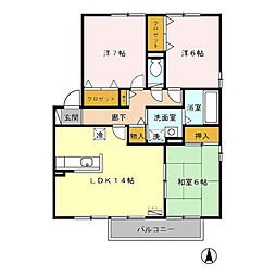 セジュール・ブルーエ　Ｄ 2階3LDKの間取り