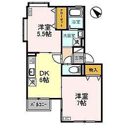 フィオーレ鞍月 2DKの間取図画像