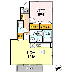 ラ・クレール 1階1LDKの間取り