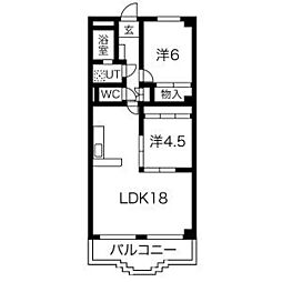 グランドヒルズ平野 2LDKの間取図画像