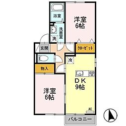 東武伊勢崎線 太田駅 バス16分 沢野小下車 徒歩4分の賃貸アパート 2階2DKの間取り