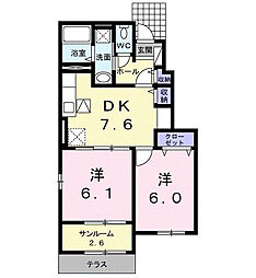 プレジール2 2DKの間取図画像