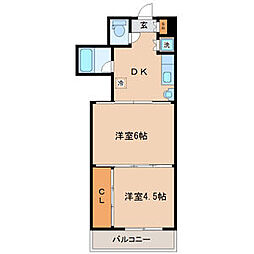 アルデール南鍛冶町 3階2DKの間取り