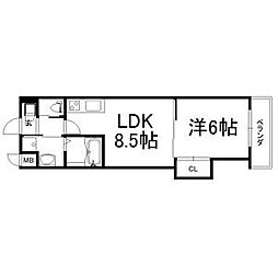 アドバンス京都西院パルティーレ 2階1LDKの間取り