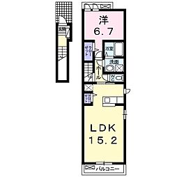 リバーサイド辺田見 2階1LDKの間取り
