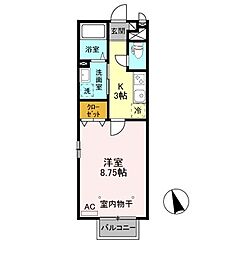 東武小泉線 西小泉駅 徒歩28分の賃貸アパート 2階1Kの間取り