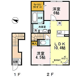 セジュールアミ桜川 2LDKの間取図画像