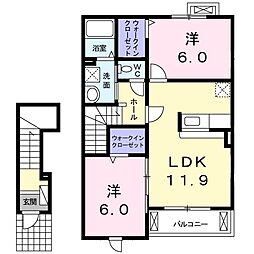 フィオーレＳＫ　II 2階2LDKの間取り