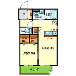 ドムスウエスト 1階1LDKの間取り
