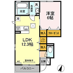 JR東北本線 利府駅 徒歩4分の賃貸アパート 1階1LDKの間取り