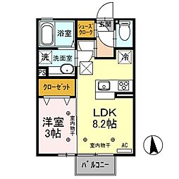 クレアーレ 1階1LDKの間取り